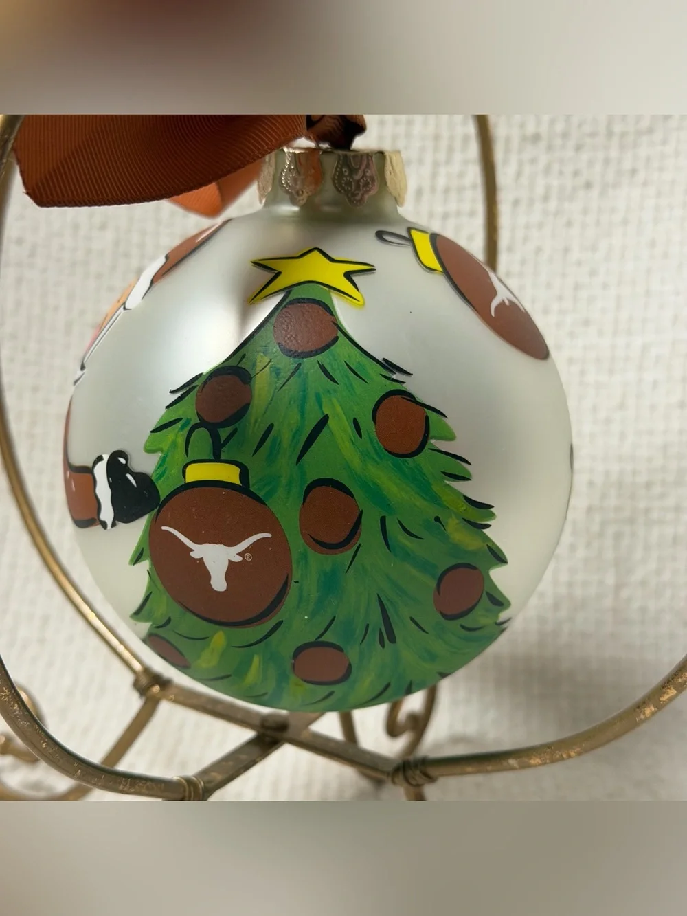 University of Texas Longhorns Santa Claus glass hand painted ornament